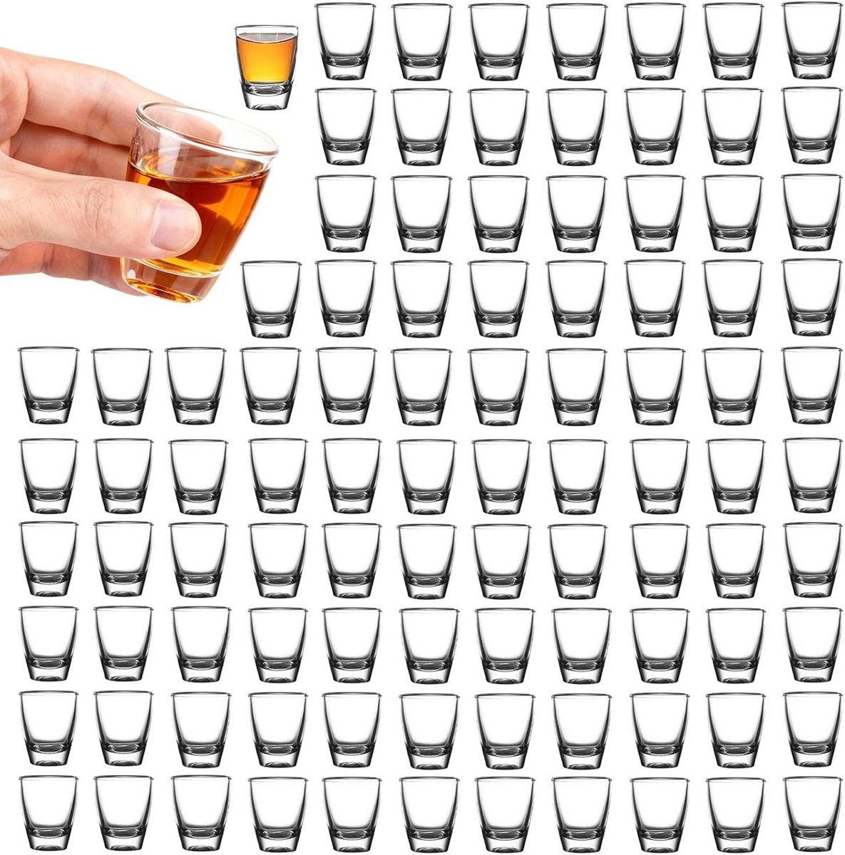 Set van 96 Mini Shot Glazen van 30 ml, Tempered Glas, Perfect voor Drankjes, Vodka en Spirits, Vaatwasserbestendig met Versterkte Bodem