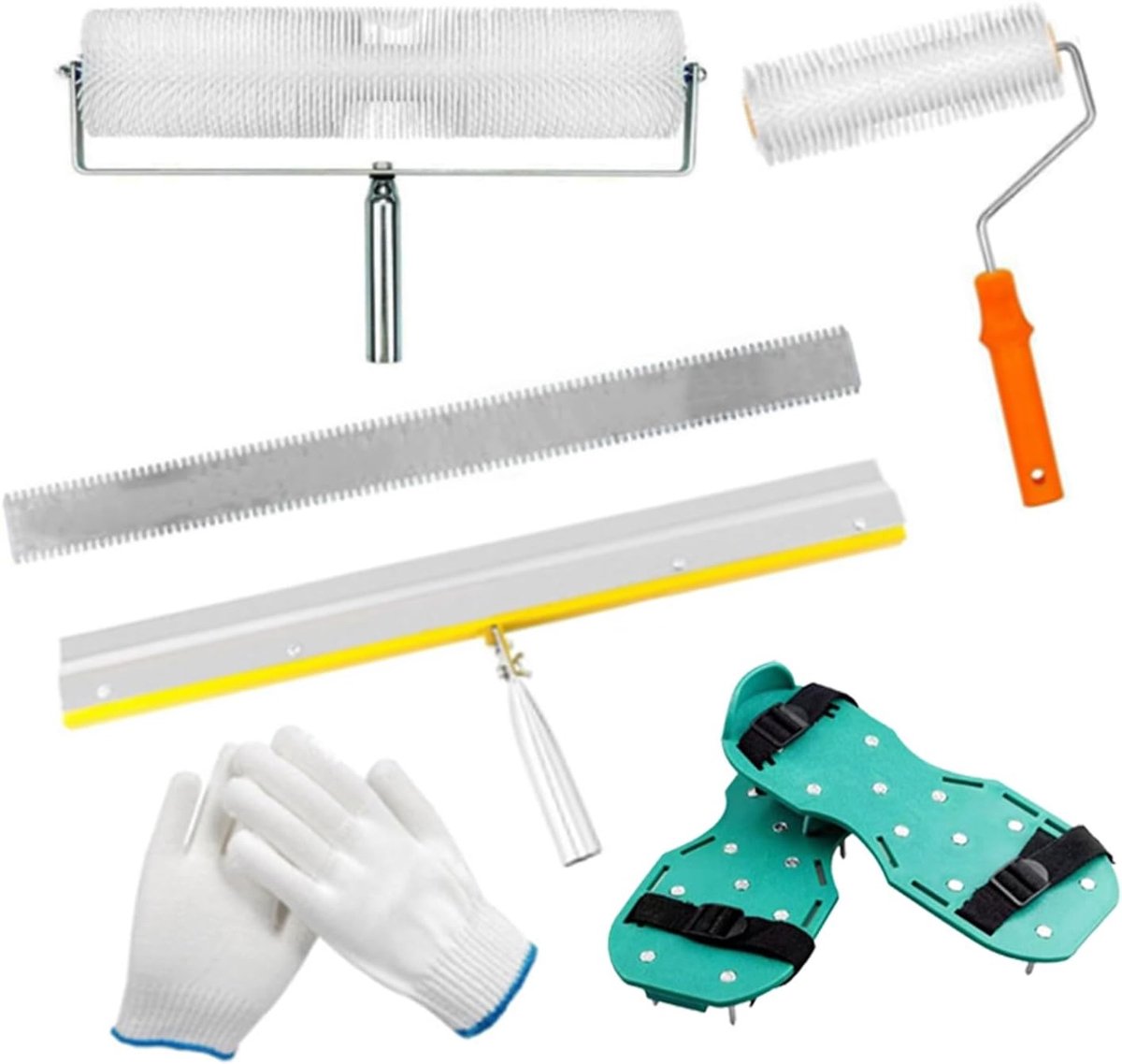 Complete Vloercoating Set met 2 Bleeding Rollers, Epoxy Spike en Squeegee voor Professionele Afwerking van Grote Oppervlakken, Inclusief Spatbestendige Handschoenen