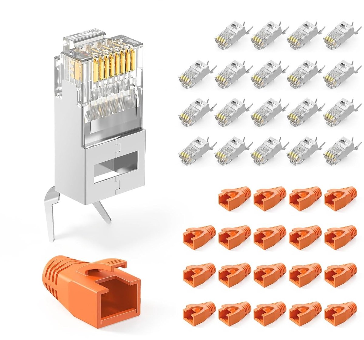 2e Generatie RJ45 Cat 7 en Cat6A Netwerkplug Pass Through voor Kabelinstallatie met Kinkguard - 20 Stuks