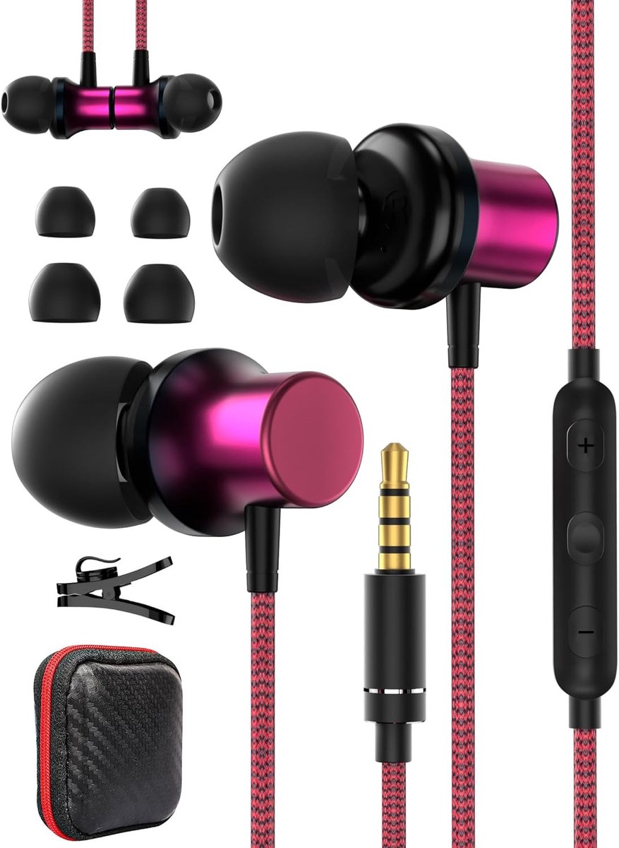 In-ear hoofdtelefoon met kabel, HiFi stereo oordopjes met 3.5mm jack voor smartphones, tablets en laptops