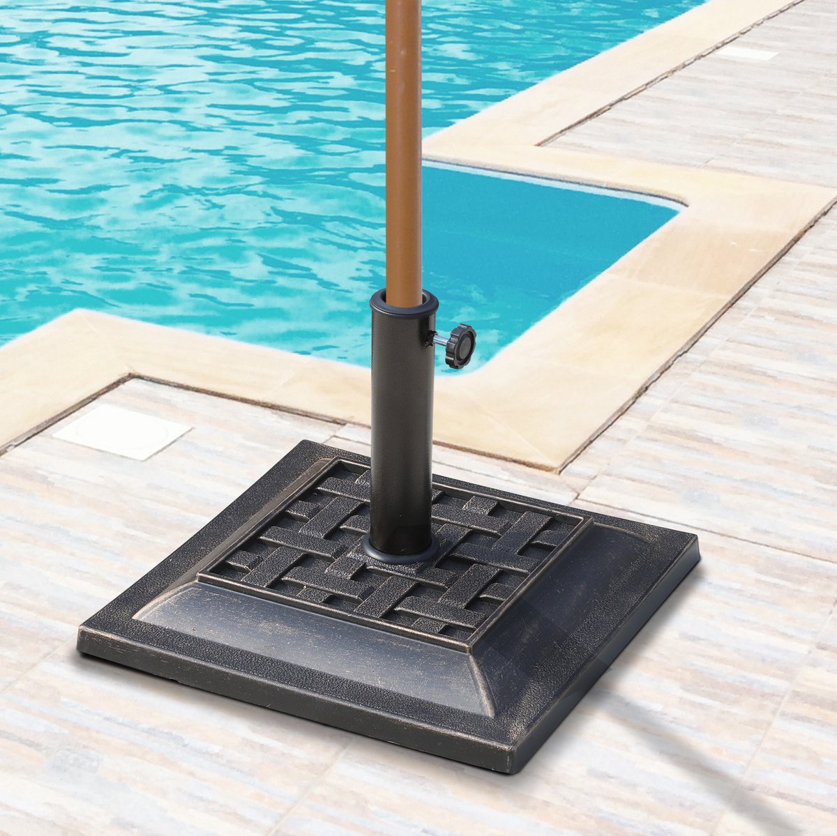REDOM - Parasolvoet - 9 kg stabiliteit - Vierkante basis - Met 2 adapterhulzen - Voor tuin en terras - Polyesterharz en staal - Bronze - 44 x 44 x 33 cm