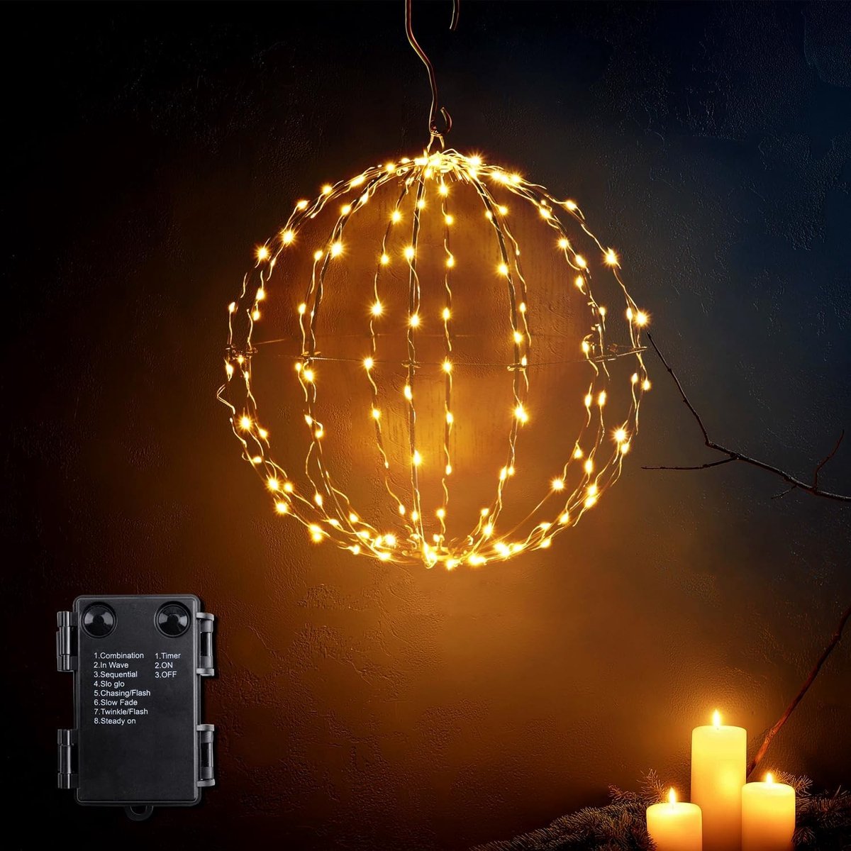 Buitenverlichting voor Kerst met 140 LED Ball Lights, 30 cm Diameter, 8 Modus Timer, Waterdicht en Decoratief voor Tuin, Balkon en Feesten