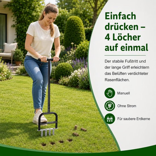 Handmatige Gazonbeluchter met 4 Tanden & Grasmand - RVS, 12 cm Diep, Hefboomwerking, voor Tuin & Sportveld tot 200 m² - ShopVlot — afbeelding 5