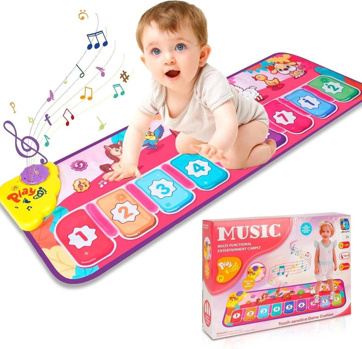casalora Dansmat – Pianomat – Muziekmat – Speelmat - Roze Dieren Dansmat – Speelgoed - 1 jaar - 2 jaar - 3 jaar - Voor Kinderen - Voor Meisjes - Voor Jongens - 100x32 cm