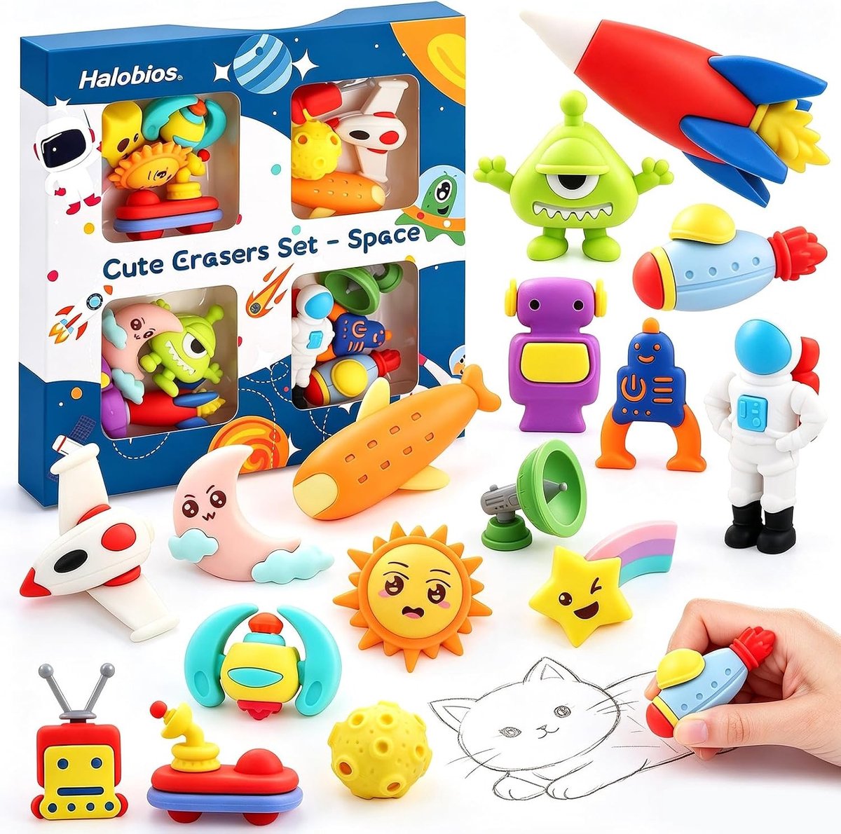 Eraser Set voor Kinderen, Ruimte Astronaut Potloodgummis, Puzzelgummis voor Klaslokaal, Spelbeloningen en Schoolcadeaus