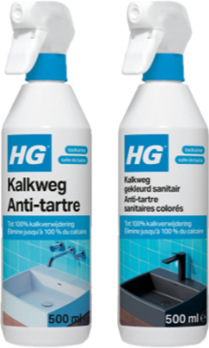 HG Kalkweg Reinigingsset – Kalkweg + Kalkweg Gekleurd Sanitair – 2x 500 ml – Tegen Kalkaanslag
