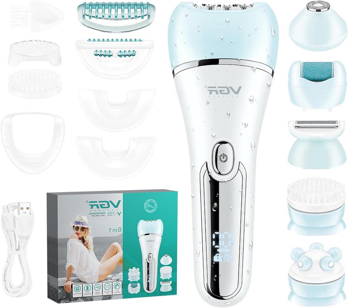 Epilator voor dames - Ontharingsapparaat - Gladde huid - 6-in-1 functies - Snoerloos - Blauw