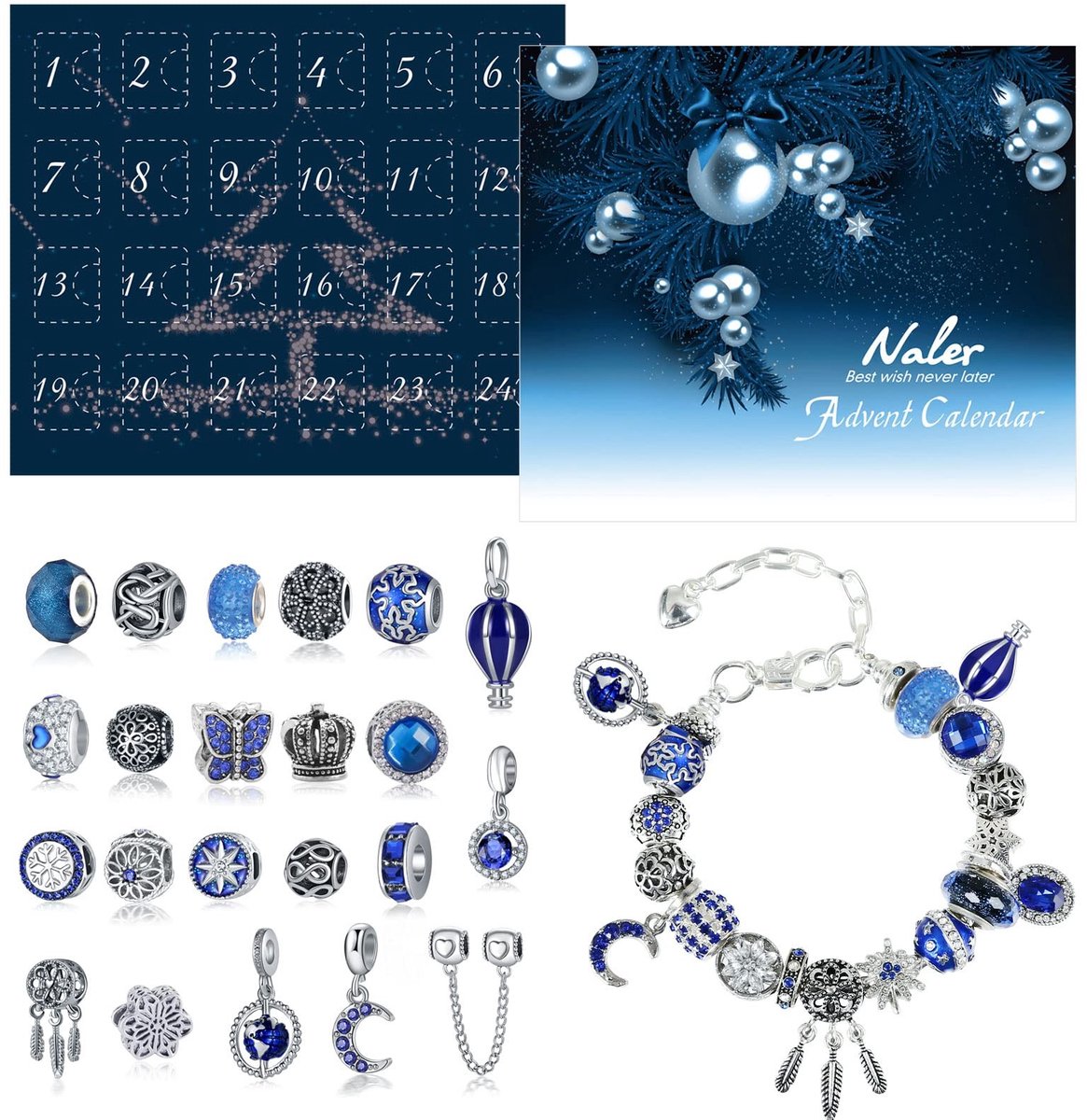 Solidchoice - 24-Delige Adventskalender met Sieraden en Armband (Blauw)
