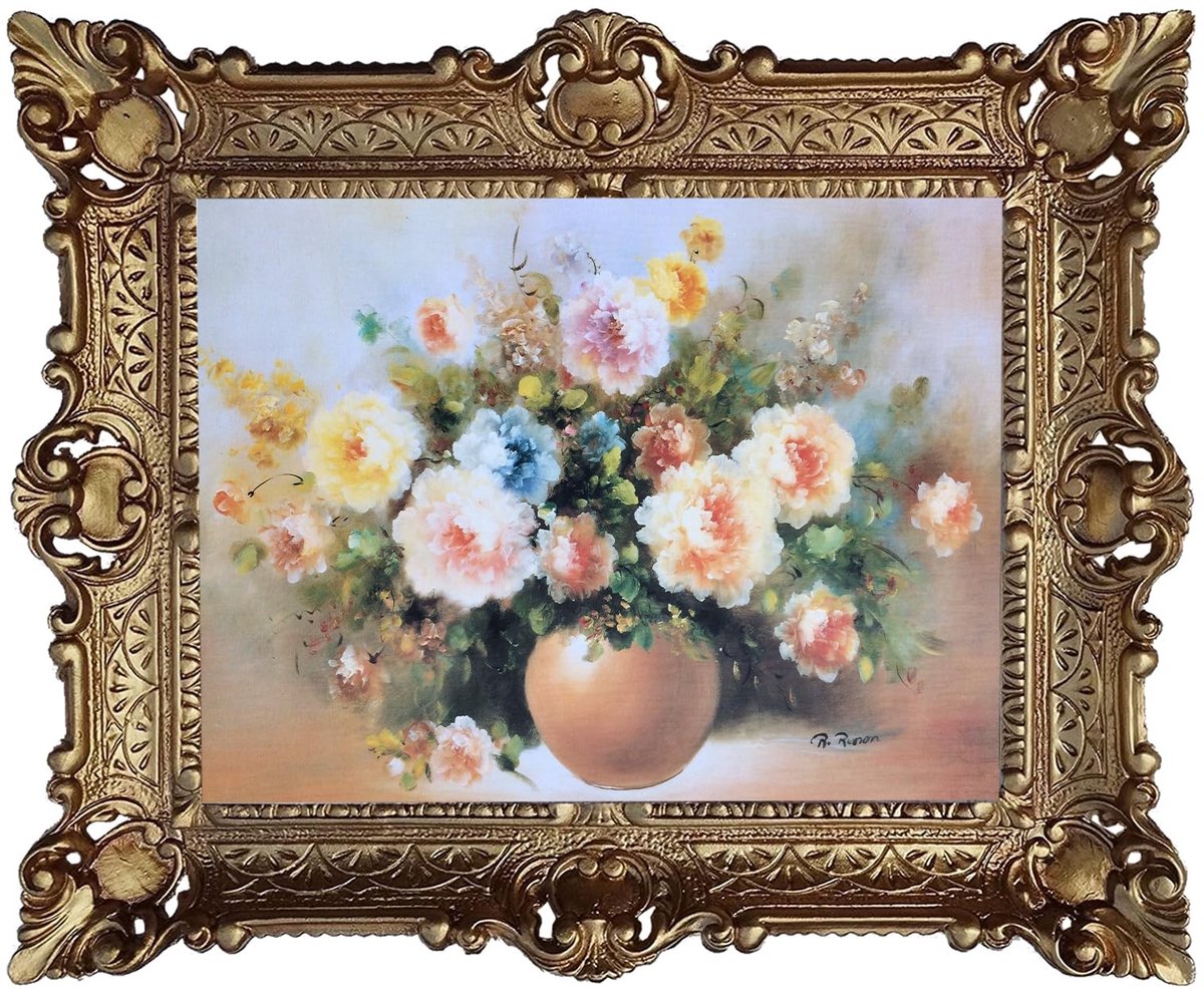 Solidchoice - Antieke Stijl Kunstprint met Vaas en Rozen 56x46 cm