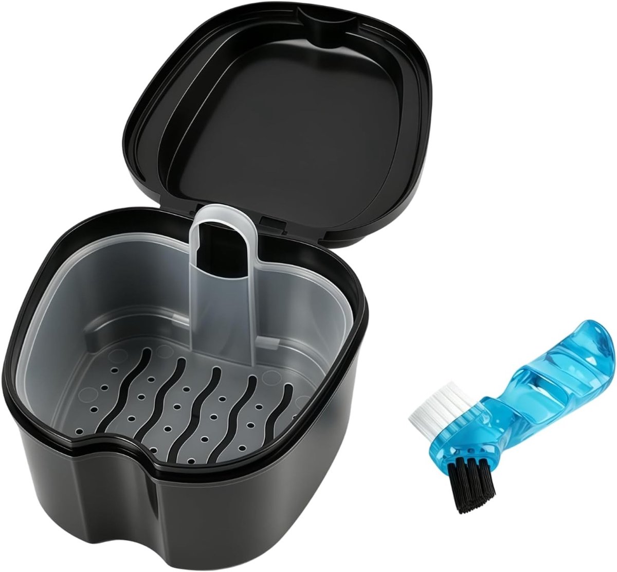 Complete reinigingsset voor tandprothesen met tandenborstel, opbergdoos en zeef - ideaal voor orthodontische apparaten en fopspenen