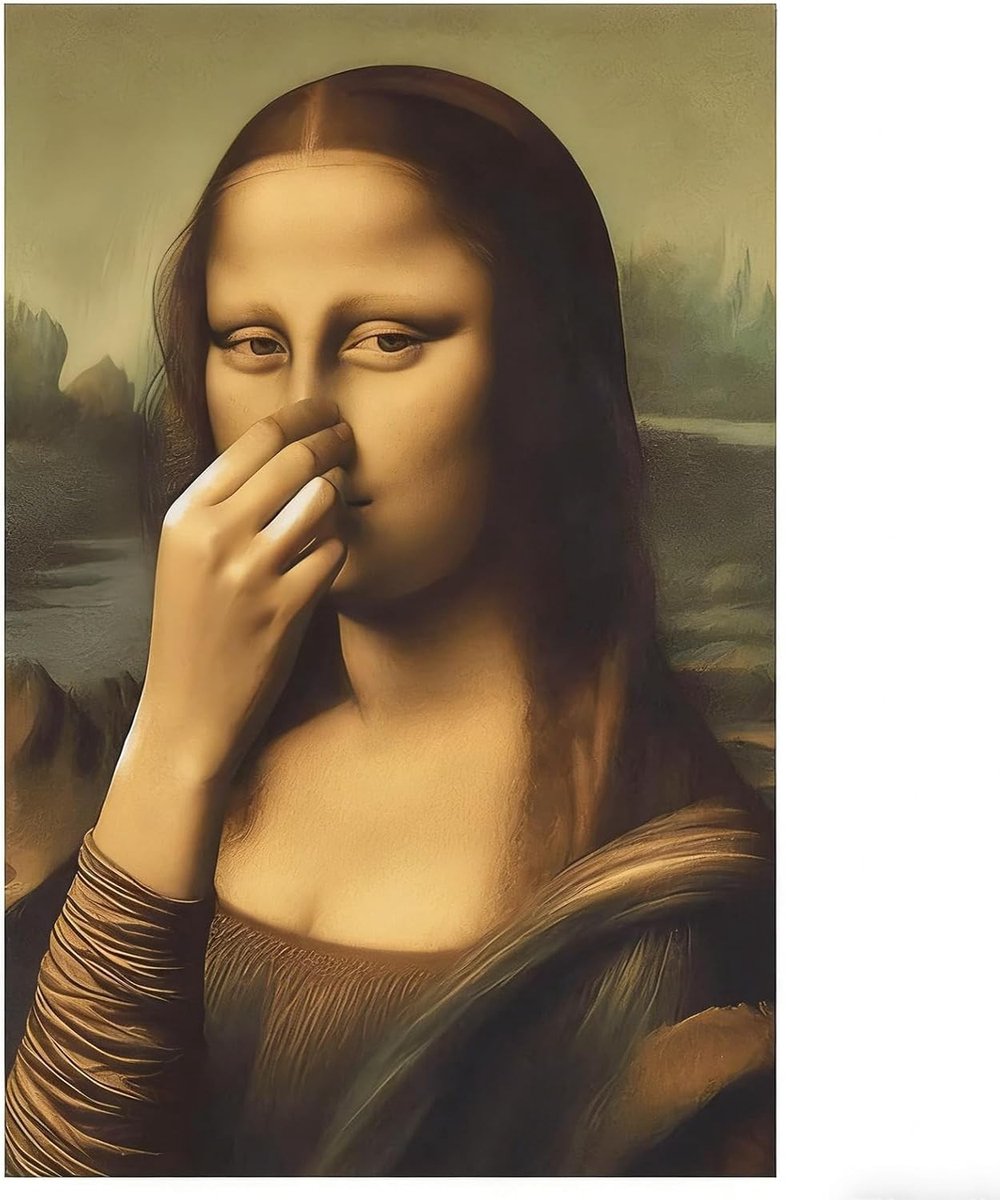 Grappige Mona Lisa Afbeelding zonder Lijst, Wanddecoratie voor Badkamer en Toilet, Kunstprint en Muurdecoratie, Perfect voor Gastentoilet en Interieurstyling