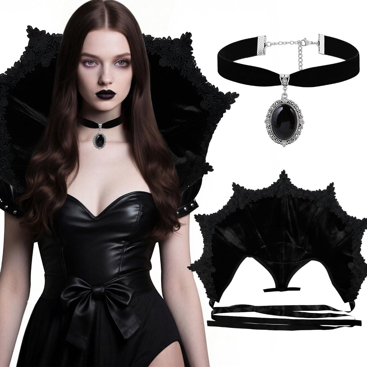 Victoriaanse hoge vampierkraag voor dames - Gothic Halloween kostuumaccessoire voor masquerade feestjes