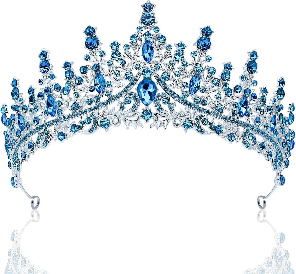 Elegante Prinsessenkroon voor Dames met Kristallen en Rhinestones voor Bruiloften, Verjaardagsfeesten en Carnaval, Medium Formaat, Blauw