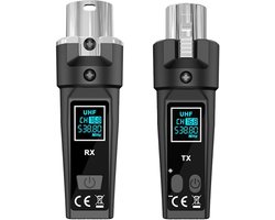 Upgrade 2,4 GHz draadloze XLR-zender en -ontvanger met ingebouwde oplaadbare lithiumbatterij voor dynamische microfoons, audiomixers, elektrische gitaren en basgitaren (1 ontvanger + 1 zender)