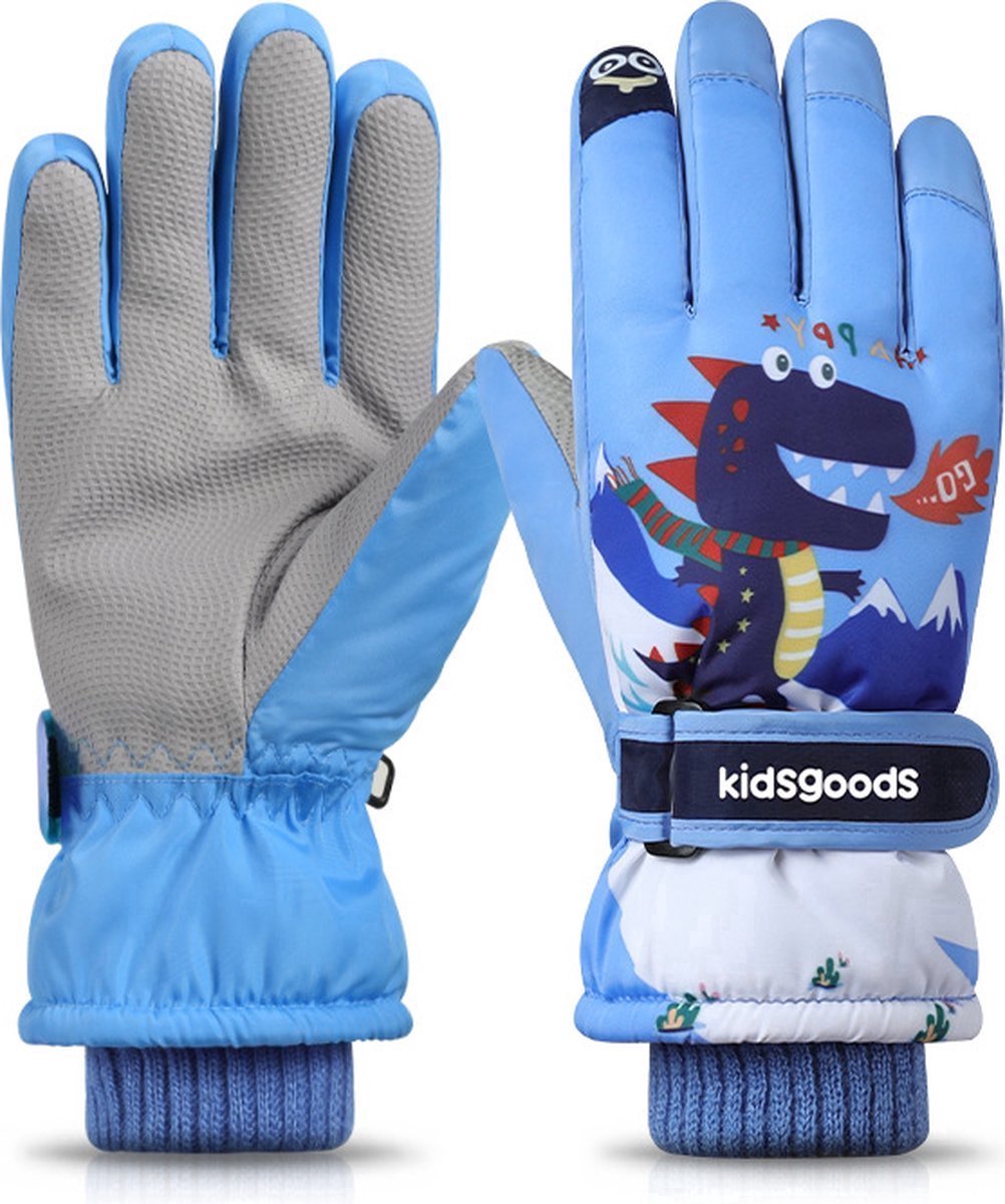 Winterhandschoenen voor kinderen-Wanten-Buiten Snowboard Handschoenen-Waterdichte Warme Fleece Cartoon Kinderhandschoenen-voor 6~12 jaar oud-blauw