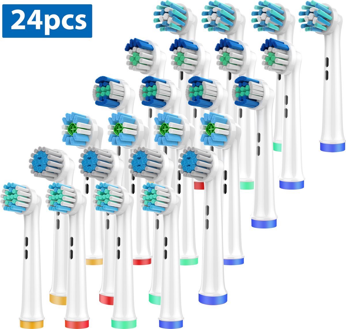 Vervangende borstelkoppen geschikt voor Oral B-tandenborstels-Verpakking van 24-Tandenborstelkoppenset-4X Standaard-4X Gevoelig-4X bleken-4X Precisie-4X meerdere hoeken-4X groothoek