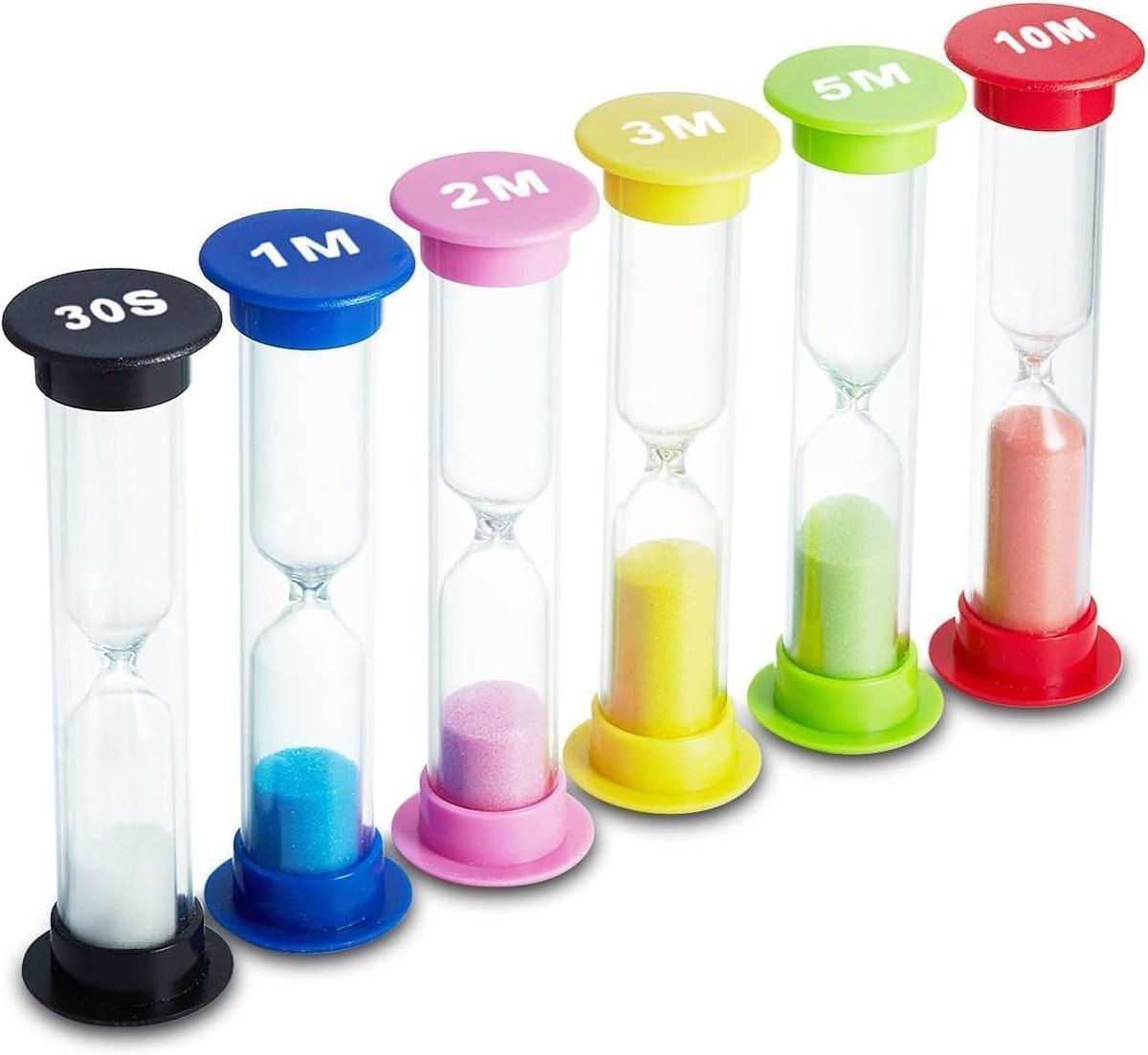 Zandloperset 6 Stuks - 6 Kleuren & Tijden - 30 sec tot 10 min - Tijdsmeters Voor Koken, Spelletjes & Klaslokaal