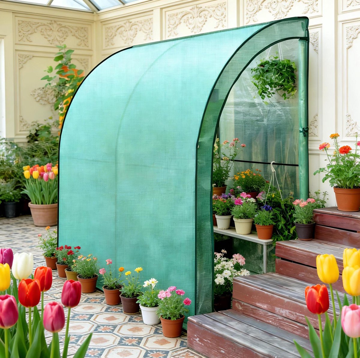 MODENUIT Muurkas 200 x 100 x 210 cm - PE-Folie Met Versterkt Net En Stalen Frame - Voor Tuin En Gevel - Groen