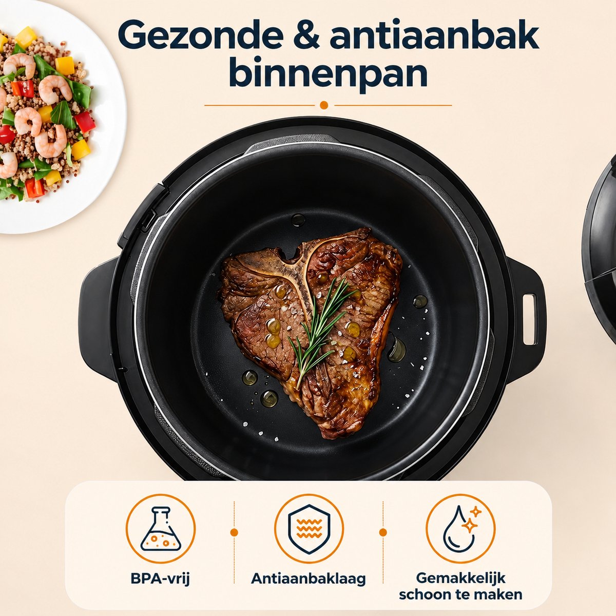 Rijstkoker -15-in-1 Elektrische Rijstkoker en Multicooker van RVS – Snelkookpan, Slowcooker, Stoomkoker, Yoghurtmaker en Sauteerfunctie – foto 3