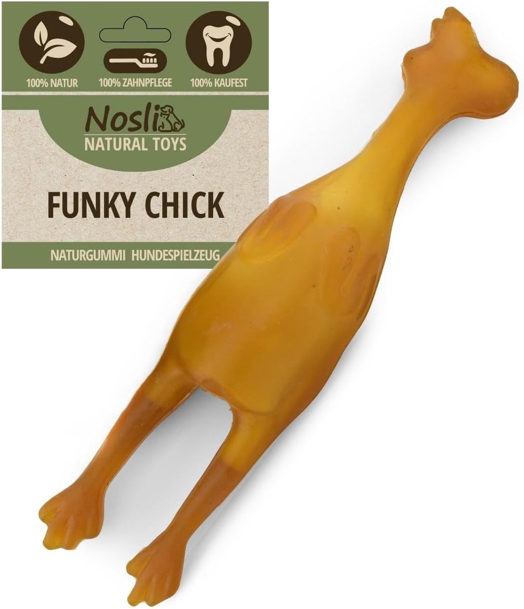 Nosli Natural Toys Funky Chick • Kip speelgoed voor honden • 100% natuurlijk rubber kip zonder kleurstoffen • - ShopVlot