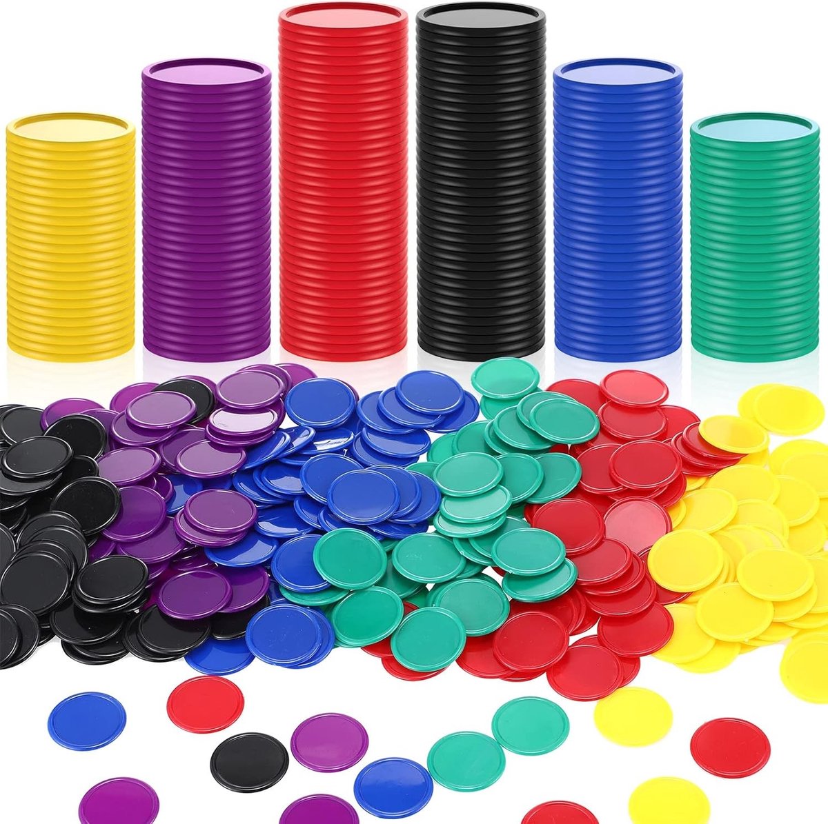 Set van 300 Plastic Poker Chips in 6 Kleuren, 3.18 Inch Speelstukken voor Kaartspellen, Rekenen en Beloningen voor Kinderen
