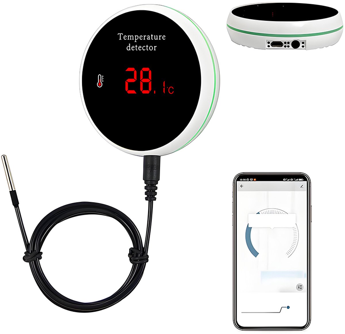 Graffiti Temperatuurdetector - Slimme Wi-Fi Thermometer - Temperatuursensor - Temperatuurregelaar - met Waterdichte Sonde - Wit