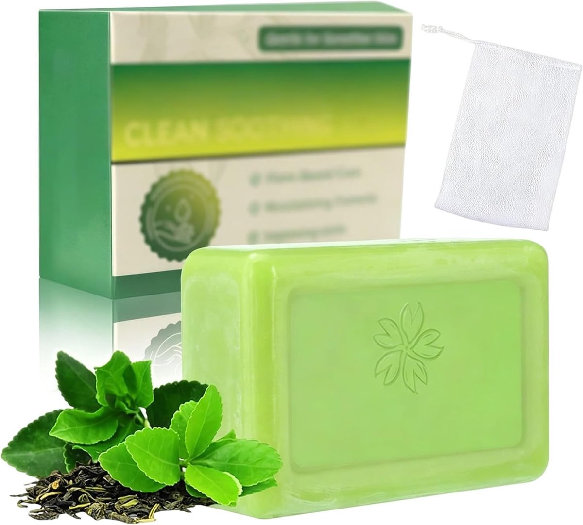 Natuurlijke Tea Tree Olie Zeep Set van 2 met Schuimnet, Antibacteriële Zeep voor Gezicht en Lichaam, Tegen Acne, Voetinfecties en Onzuiverheden
