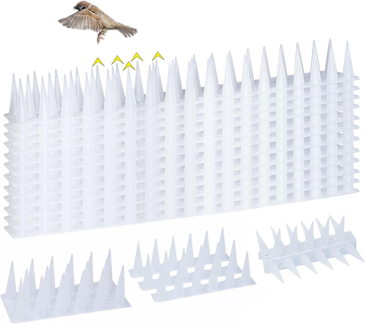 Vogelspikes 4.5 cm (12 stuks) zwart, plastic vogelafschrikmiddel voor buiten, houdt vogels, duiven, spechten, eekhoorns, wasberen en katten weg voor terras, dak, vensterbank en dakrand（Wit）