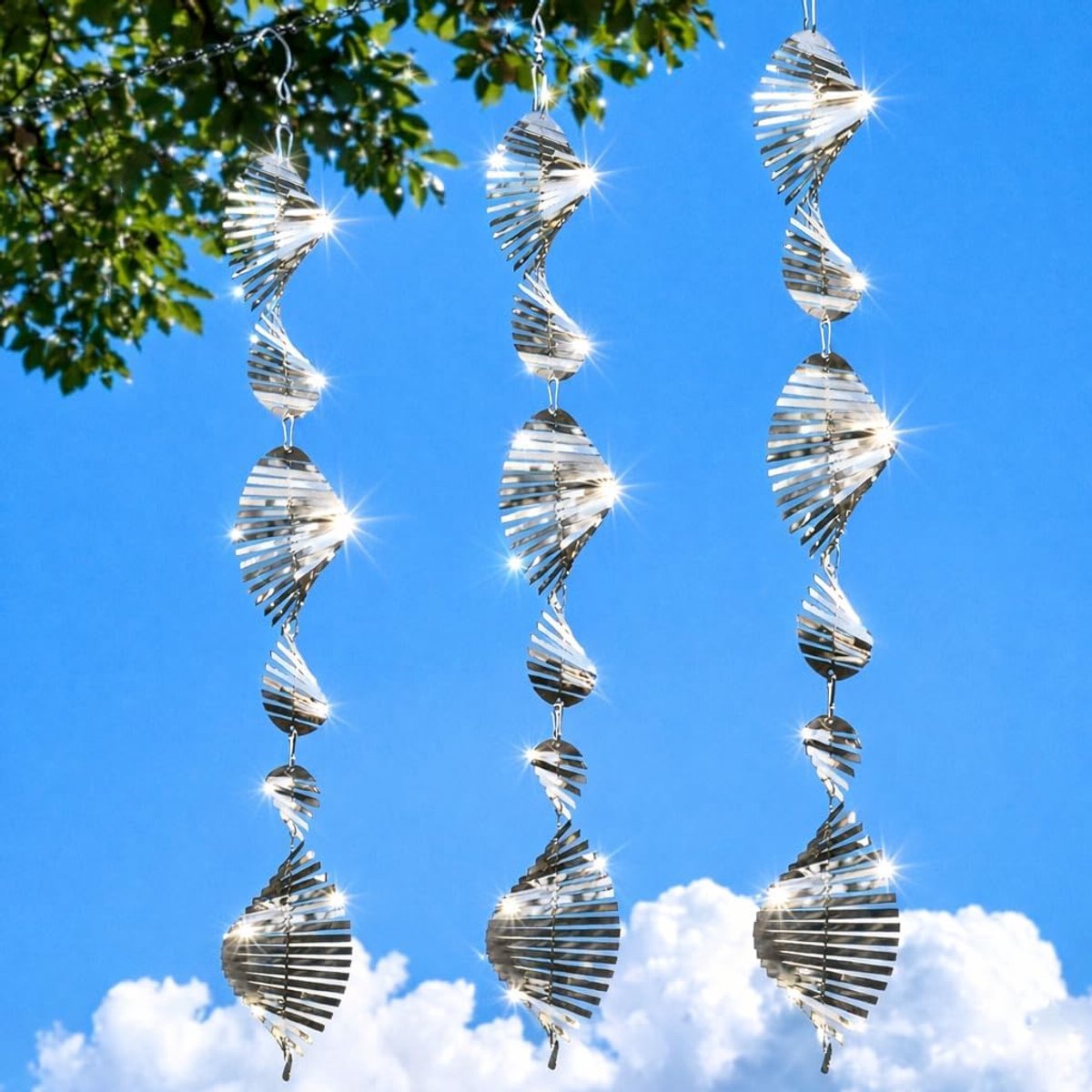 Vogelafschrikmiddel voor buiten｜Reflecterende 3D roestvrijstalen windspinner, tuindecoratie en vogelschrikapparaat tegen spechten