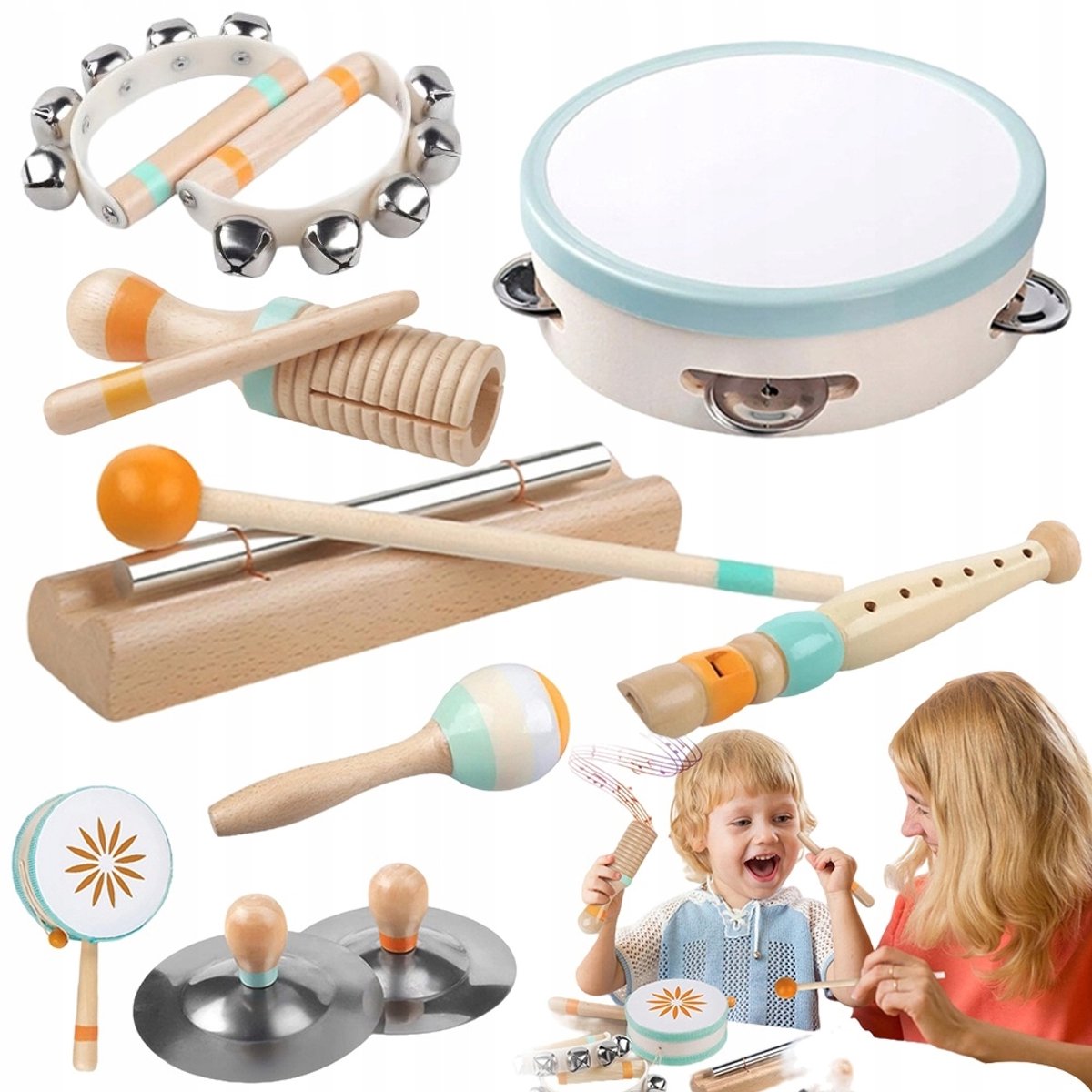 Montessori Speelgoed - 8 delige Houten Muziekinstrumenten - Muziekspeelgoed - Speelgoedinstrumenten - Veilig & Niet-giftig - Ritmeontwikkeling - Fijne Motoriek - Muziektafel - Percussie Set - Voor Peuters en Kleuters