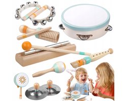 Montessori Speelgoed - 8 delige Houten Muziekinstrumenten - Muziekspeelgoed - Speelgoedinstrumenten - Veilig & Niet-giftig - Ritmeontwikkeling - Fijne Motoriek - Muziektafel - Percussie Set - Voor Peuters en Kleuters