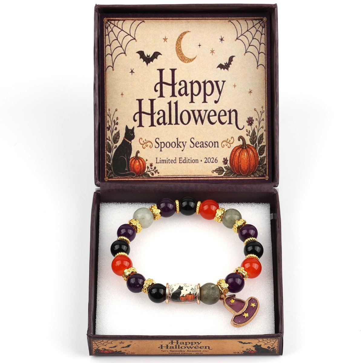 Casalora® Halloween Armband – Pompoen en Spook Sieraden met UV Print Bedels – Feestelijke Halloween Accessoire van Resin en Metaallegering – Cadeau voor Halloween Feest