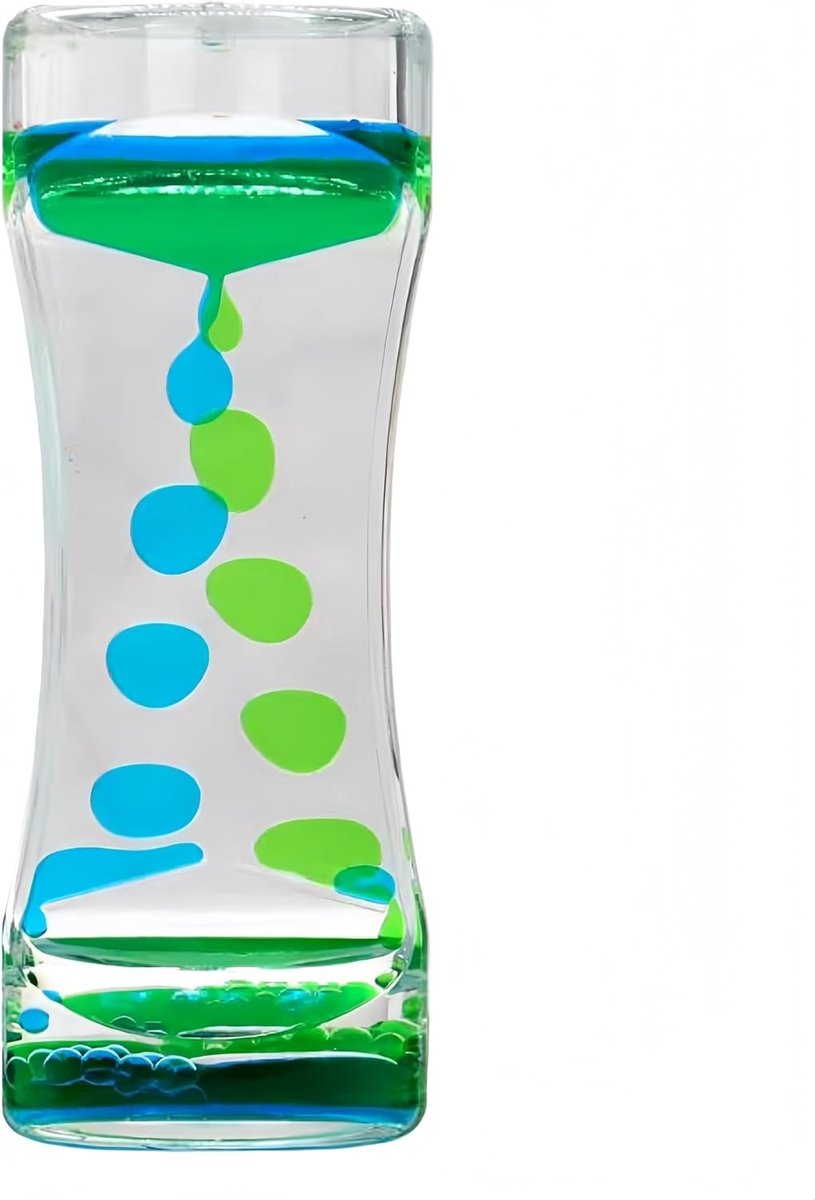 Kleurige vloeistof zandloper met druppels voor stressverlichting, autisme en ADHD, sensory decoratie voor op het bureau