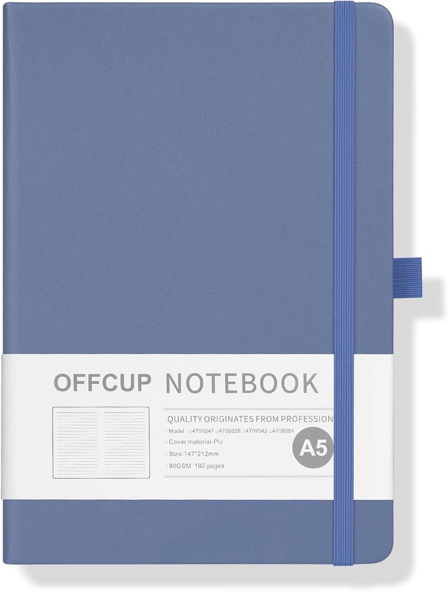 OFFCUP A5 gelinieerd notitieboek, 192 pagina's, PU-hardcover, elastische band, premium 80 g/m² dik papier, dagboek - ShopVlot