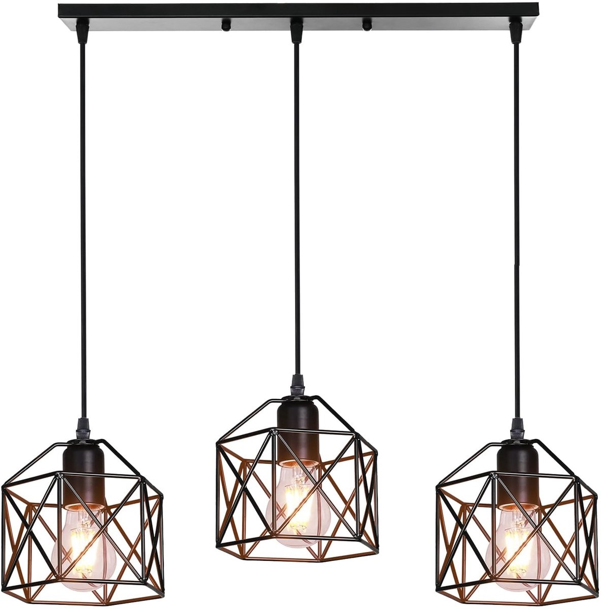 Elzusha - 3-Lichts Pendel Lamp - Industrieel Ontwerp E27 voor Keuken en Eetkamer