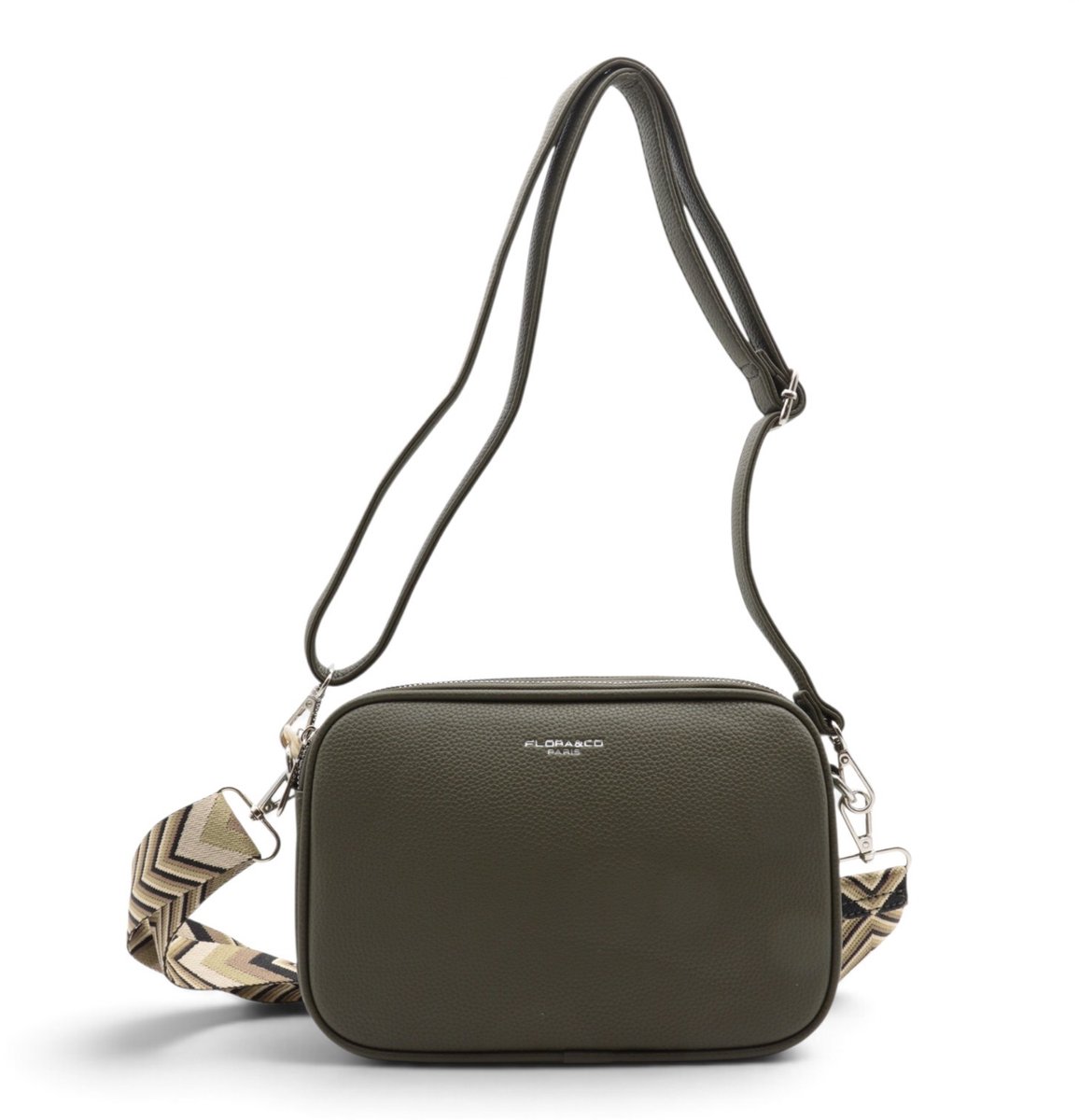 Flora&Co - Paris - Crossbody handtas - 3 vakken met rits - instelbare riem & fashion riem - kaki/groen