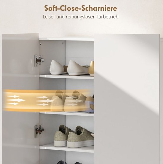 STILVORA Schoenenkast - 5 Niveaus Met Verstelbare Planken En Softclose Deuren - Voor Hal En Gang - Hout - 72x34,5x103 Cm - Wit — afbeelding 5