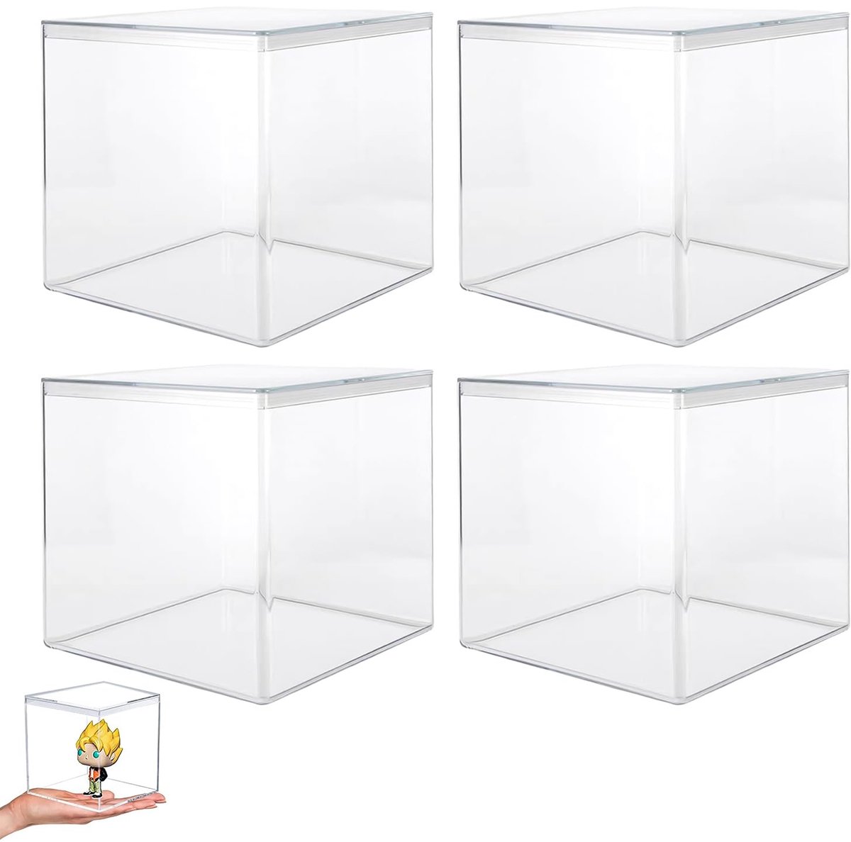 Elzusha - 4 Stuks Acryl Boxen met Deksel - 10 x 10 x 10 cm Transparante Opbergdozen
