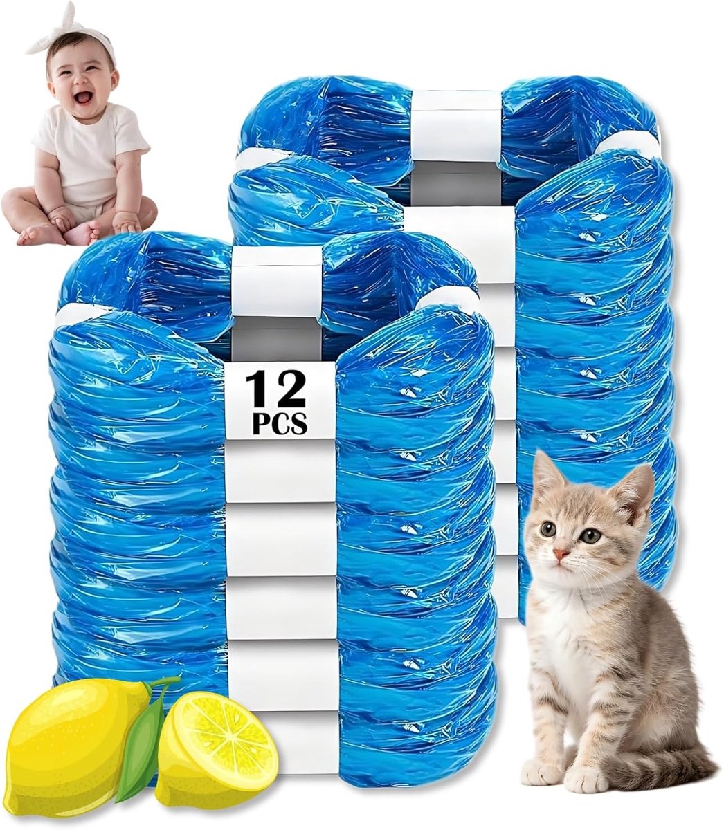 Herbruikbare navullingen voor kattenbakvulling - Set van 12 cassettes voor afvalbak, blauw, geurabsorberend en duurzaam
