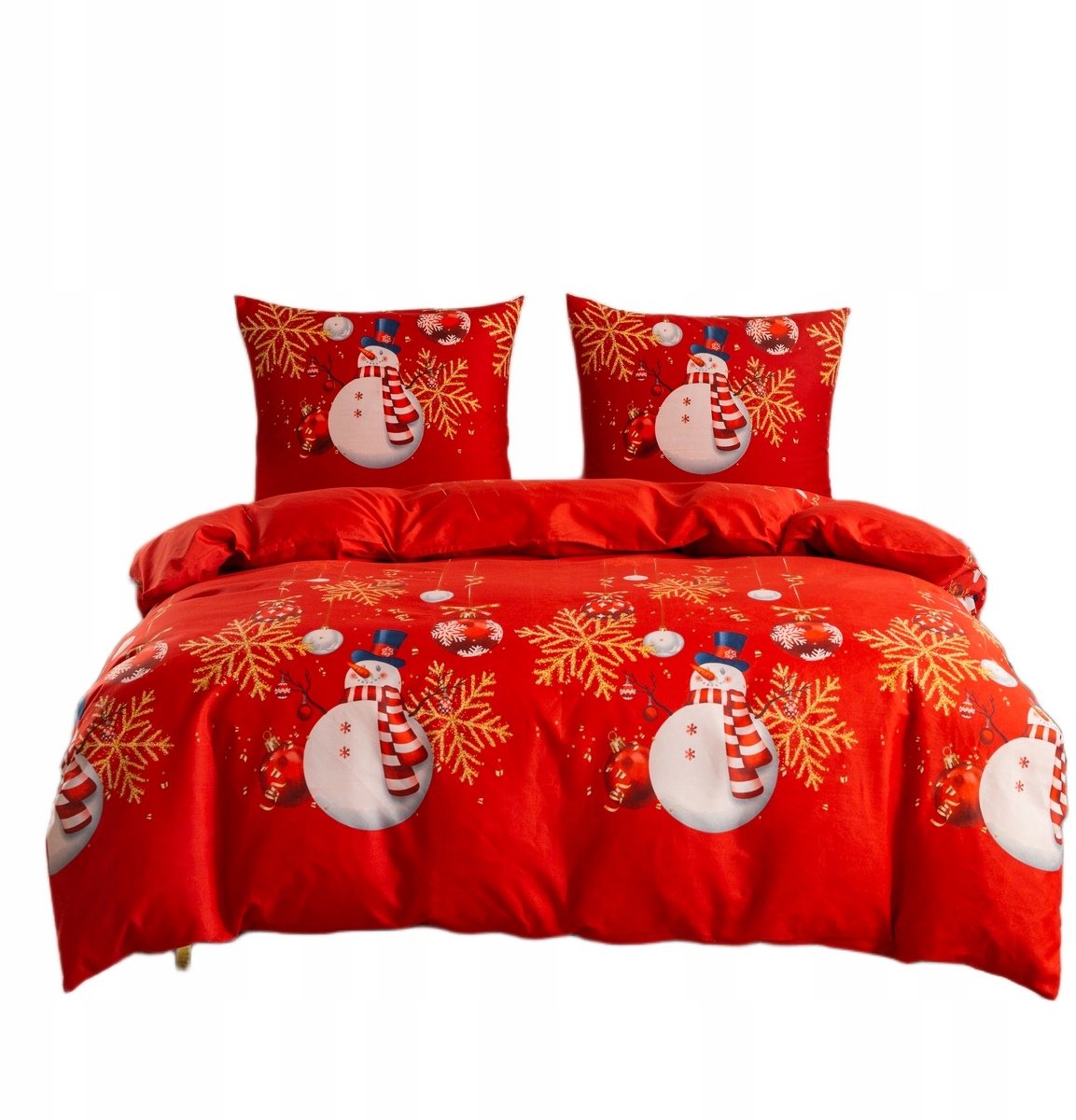 Kerst Dekbedovertrek 160x200 cm Rood Wit Goud Sneeuwpoppen