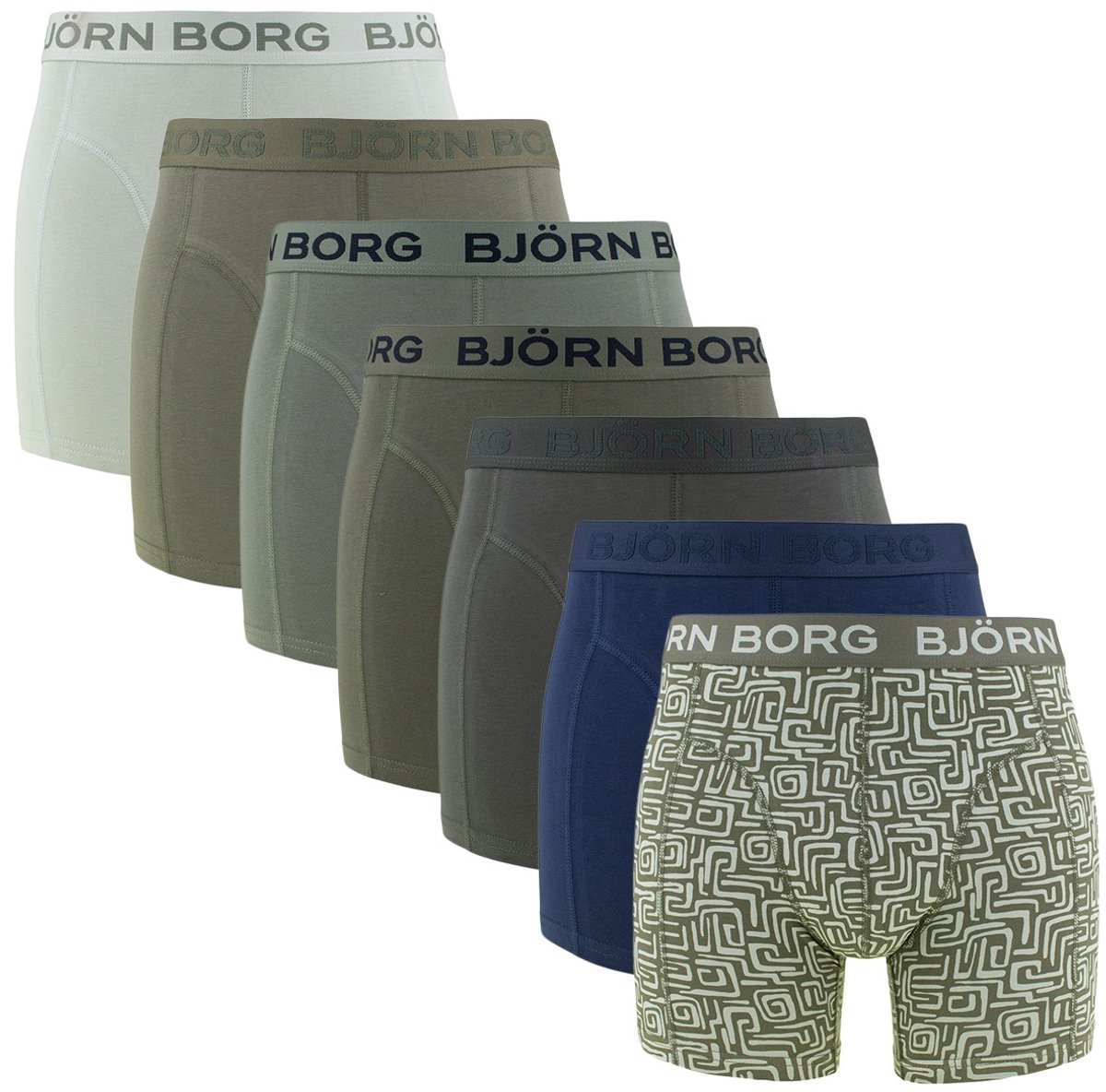 Björn Borg heren cotton stretch 7P boxers basic print groen & blauw