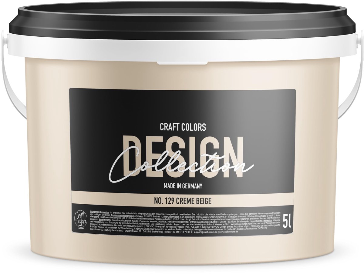 Craft Colors® 5L hoogwaardige muurverf edelmat, krijtverf made in Germany, DESIGN Collection No. 129 Classic Beige - ShopVlot