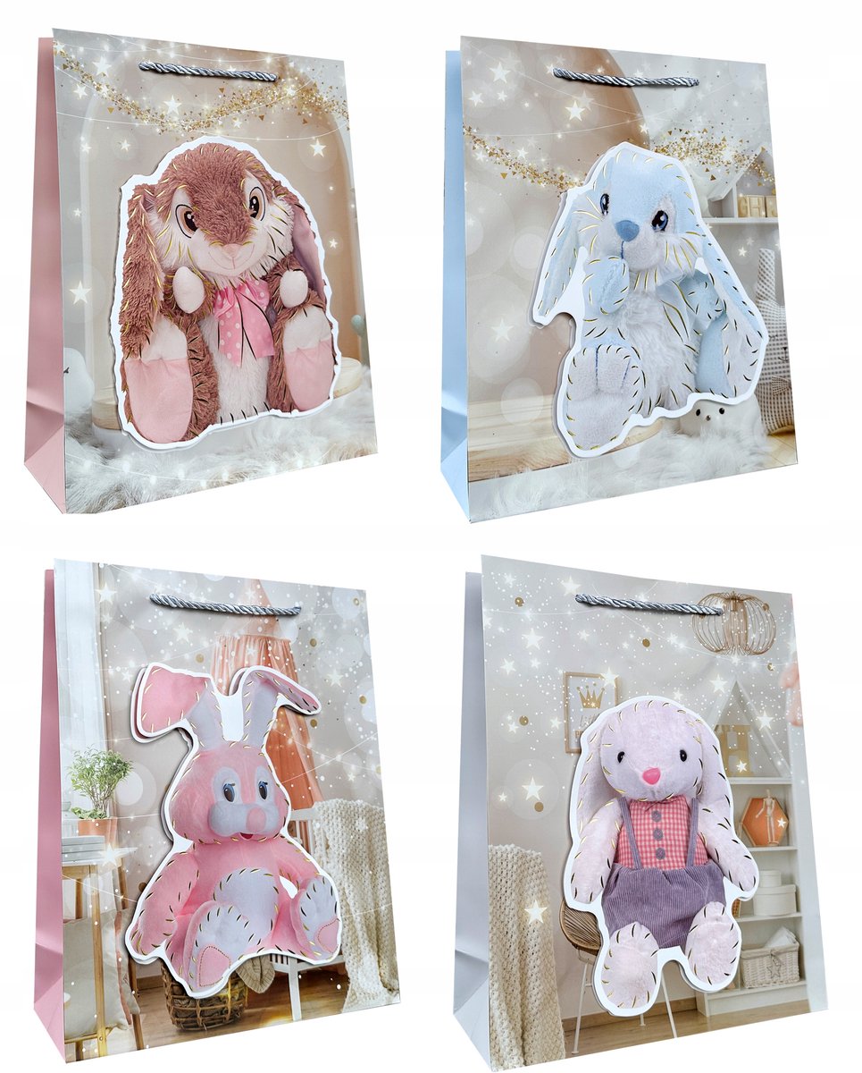 Decoratieve Cadeautas met Konijnenmotief - 18x23x10cm