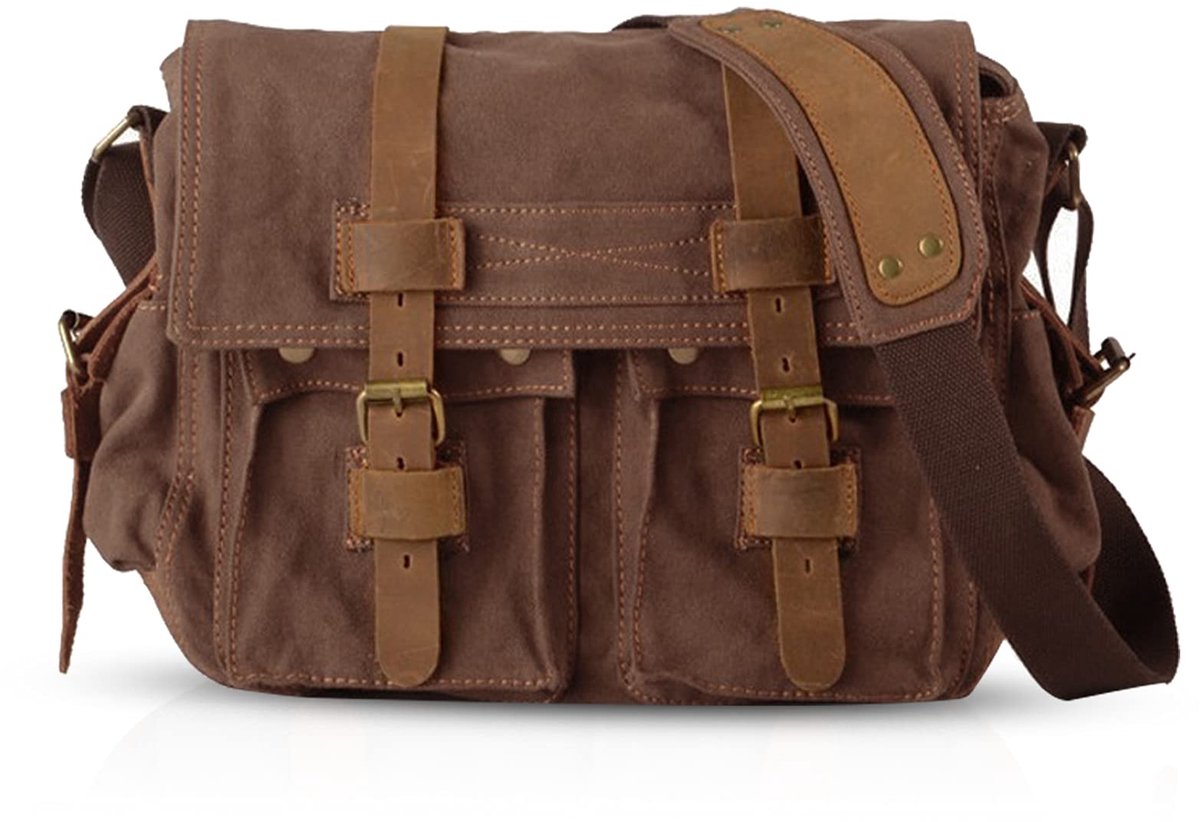 FANDARE Uniseks Messenger Bag Canvas Satchel College Bag Outdoor Reizen Boekentas Commute Werk Schoudertas 14 inch - ShopVlot
