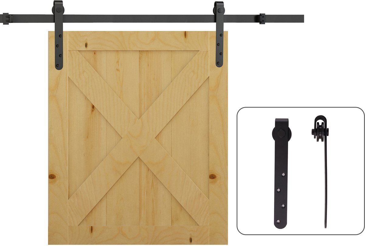 HOMCOM schuifdeur set - Metaal - 180x2,5x15cm - Zwart