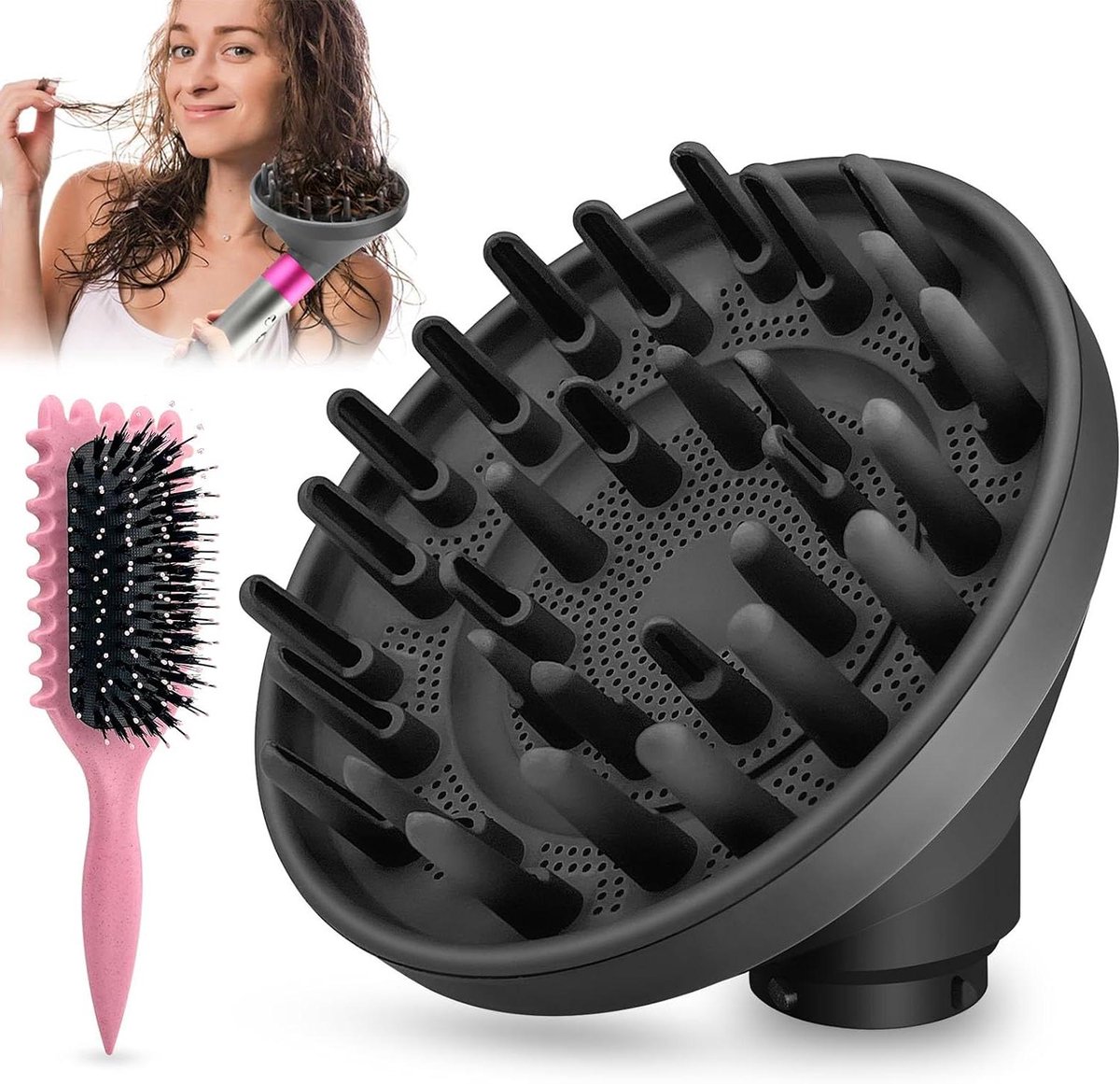 Haar Diffuser - Bladblazer Opzetstuk - Krullen Maken - Universele Pasvorm - 13.5 cm - Grijs