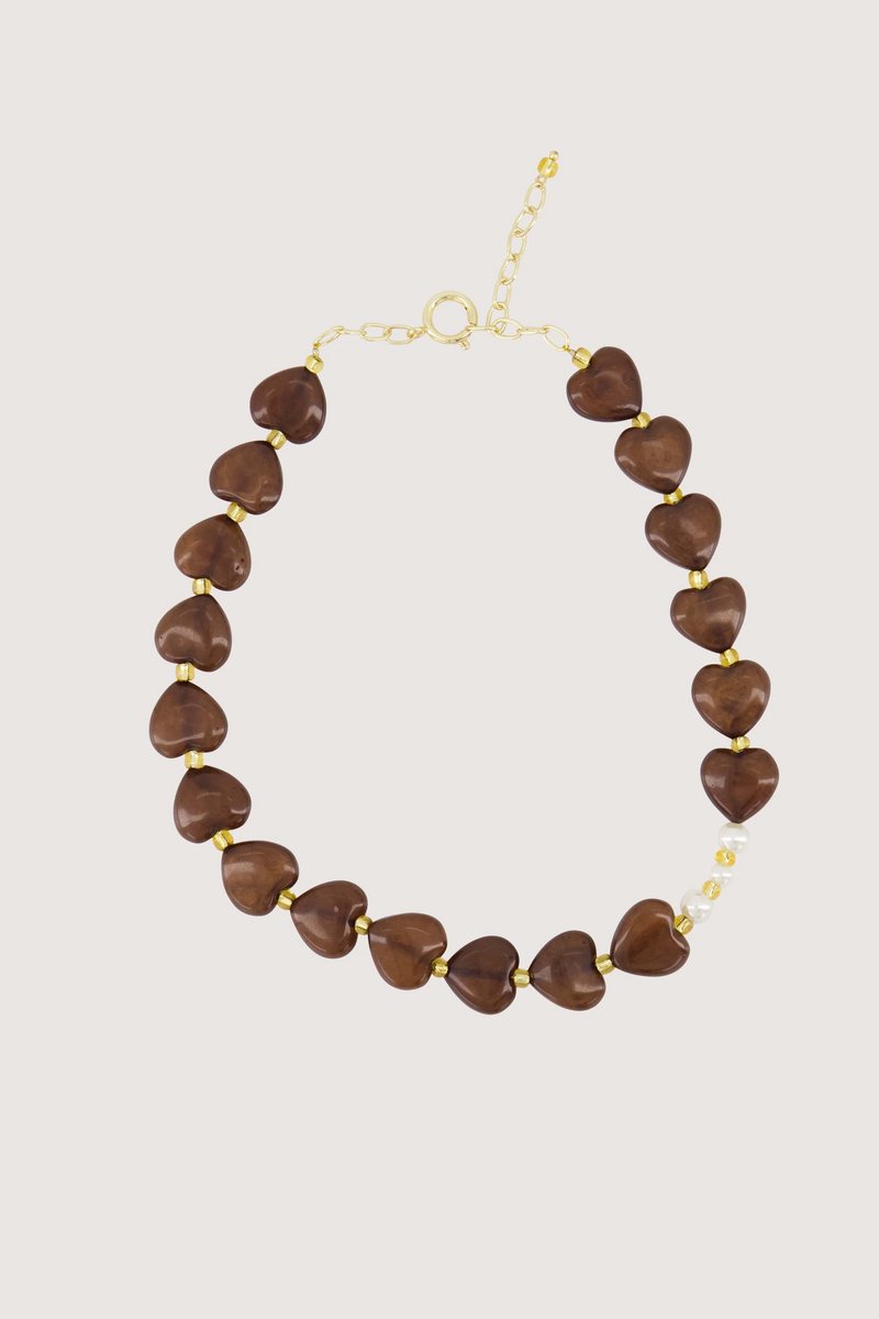 Zusss Heart Necklace With Pearls Resin / Metaal Hazelnut