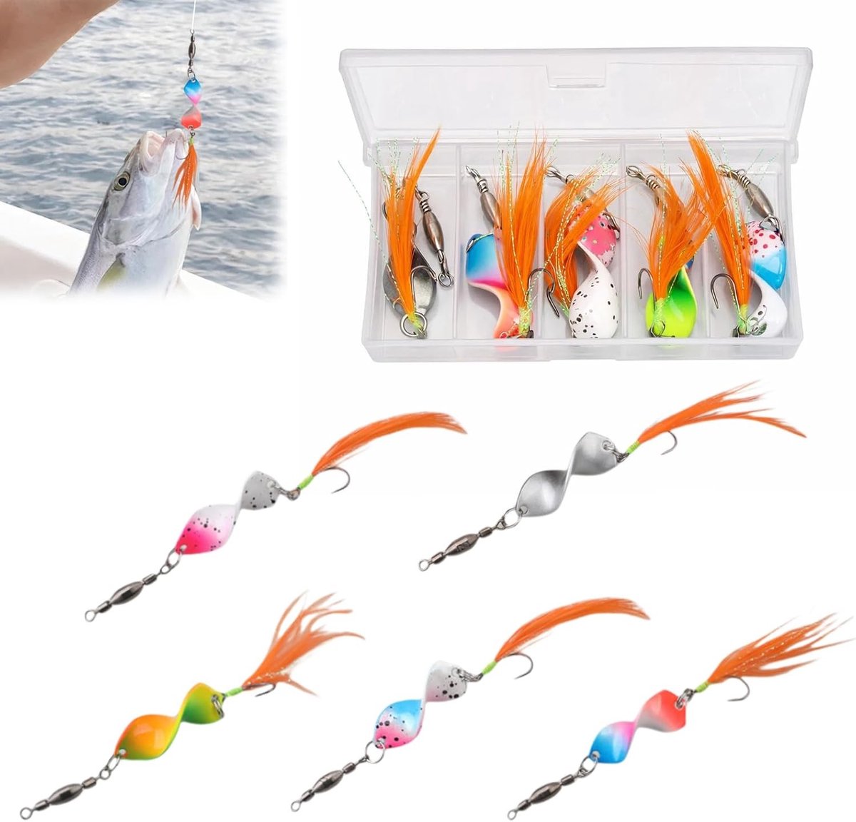 Trout Lepels Set van 4.2g in Box, Perfect voor Forelvissen, Vissen Accessoires, Met Rolling Swivels, 5 Stuks