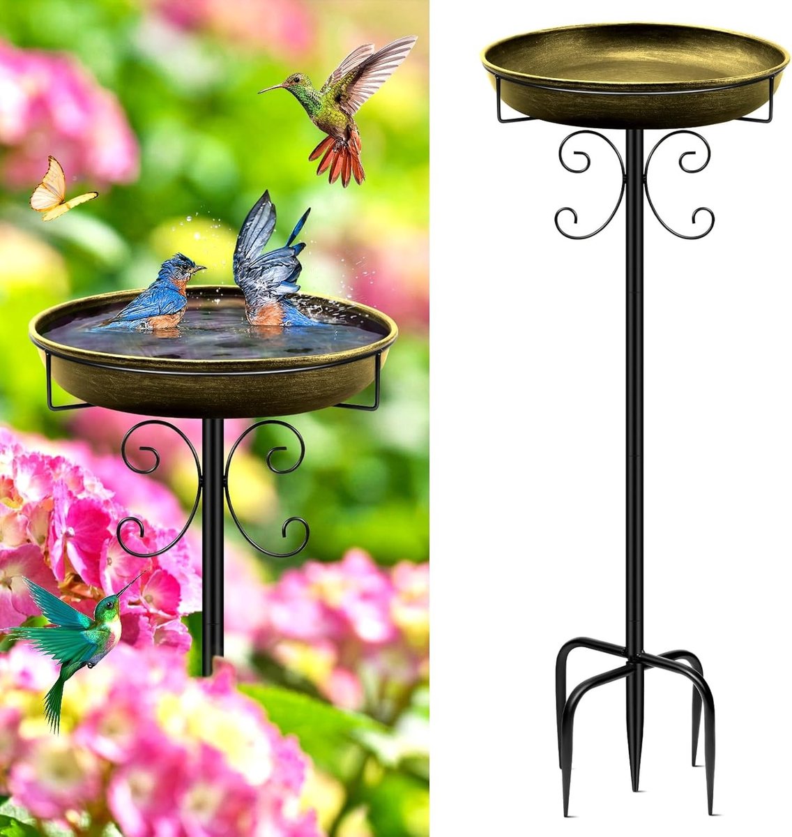 Stijlvolle metalen vogelbad voor buiten, 39 inch, winterbestendig, ideaal voor tuinen en vogels