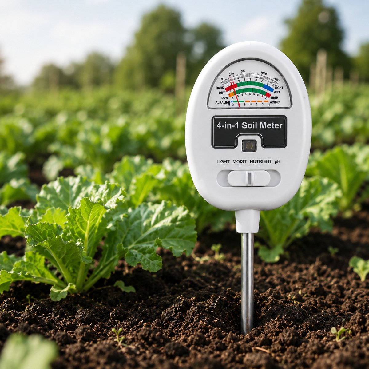 Sercano Bodemmeter 4-in-1 – pH Meter Grond & Vochtmeter Planten – Lichtmeter en Bodemvruchtbaarheid – Zonder Batterij – Voor Kamerplanten, Tuin en Moestuin